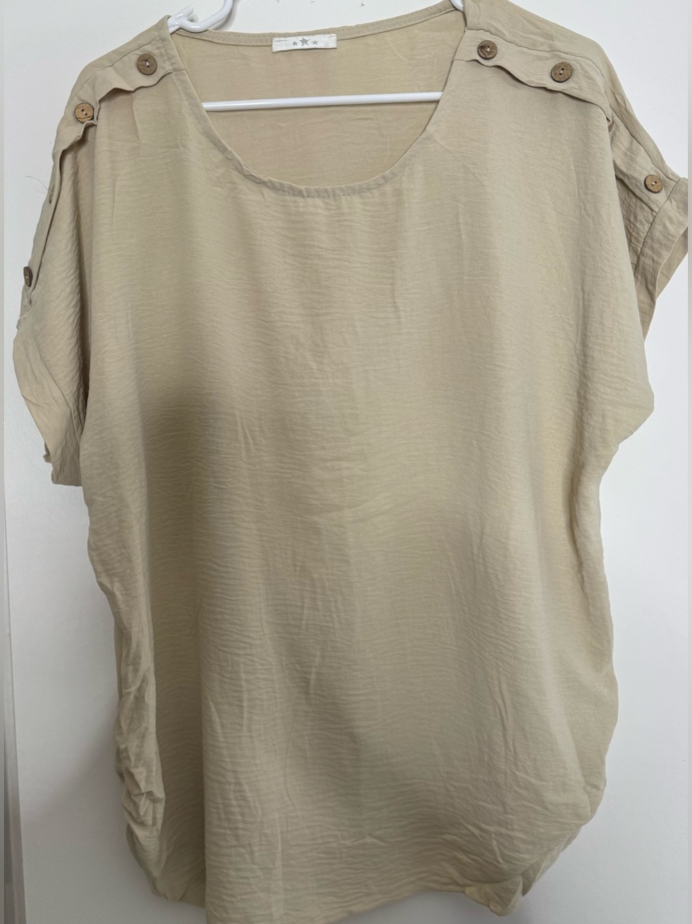 Casual Button-Shoulder Women’s Top in Beige short sleeve xl stretch cozy oversiz